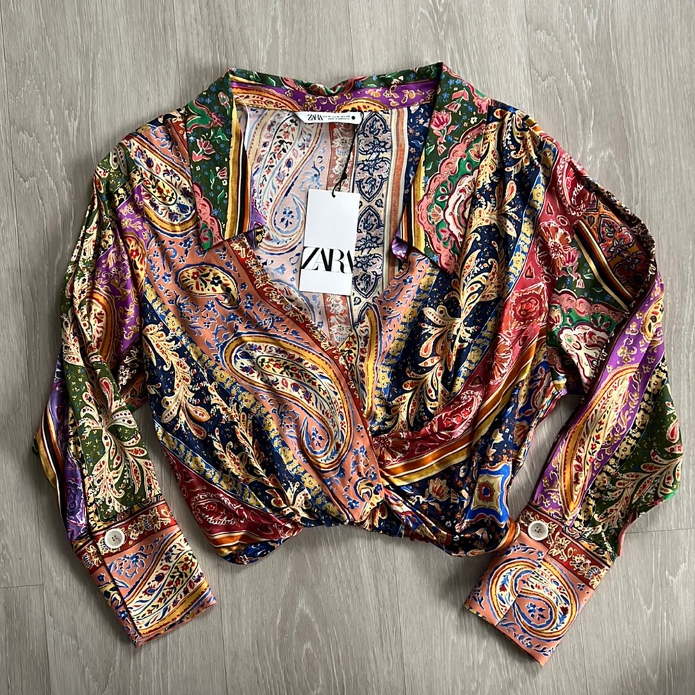 NWT Zara Print Silk Crop Top